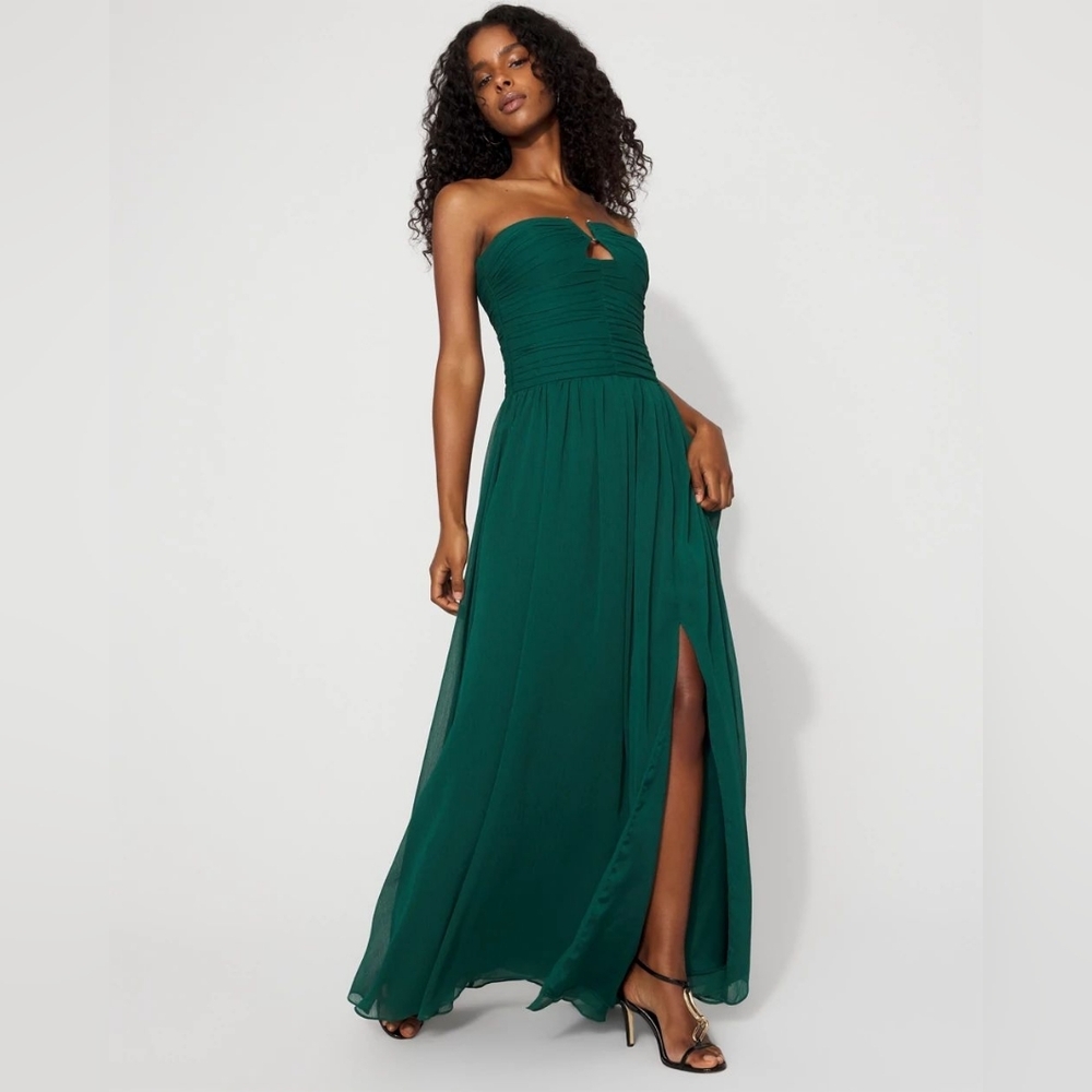 NWT Chiffon Pleated Strapless Gown Size 4 In Deep Mineral Green By WHBM